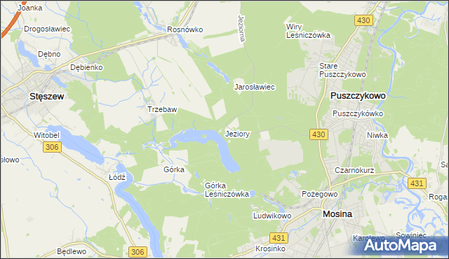 mapa Jeziory gmina Mosina, Jeziory gmina Mosina na mapie Targeo