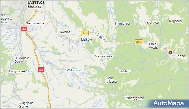 mapa Marianówka gmina Bystrzyca Kłodzka, Marianówka gmina Bystrzyca Kłodzka na mapie Targeo