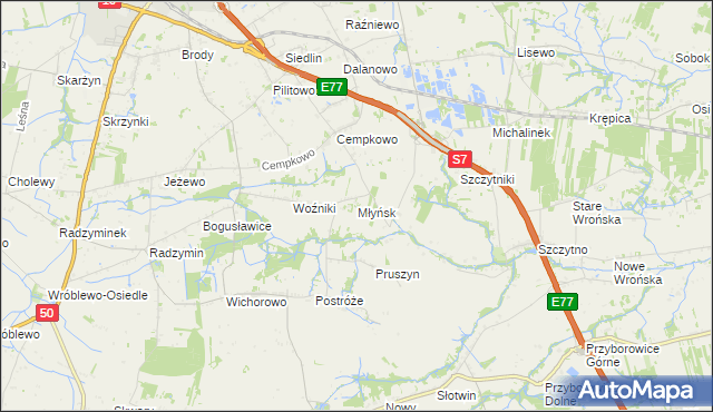 mapa Młyńsk gmina Płońsk, Młyńsk gmina Płońsk na mapie Targeo