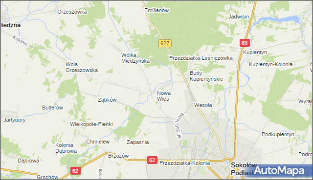 mapa Nowa Wieś gmina Sokołów Podlaski, Nowa Wieś gmina Sokołów Podlaski na mapie Targeo