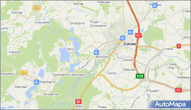 mapa Borkowo gmina Żukowo, Borkowo gmina Żukowo na mapie Targeo