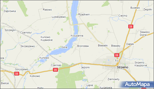 mapa Bronisław gmina Strzelno, Bronisław gmina Strzelno na mapie Targeo