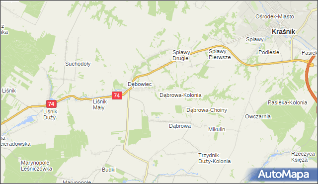mapa Dąbrowa-Kolonia gmina Trzydnik Duży, Dąbrowa-Kolonia gmina Trzydnik Duży na mapie Targeo