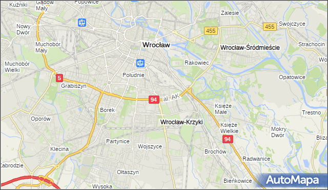 mapa Krzyki gmina Wrocław, Krzyki gmina Wrocław na mapie Targeo
