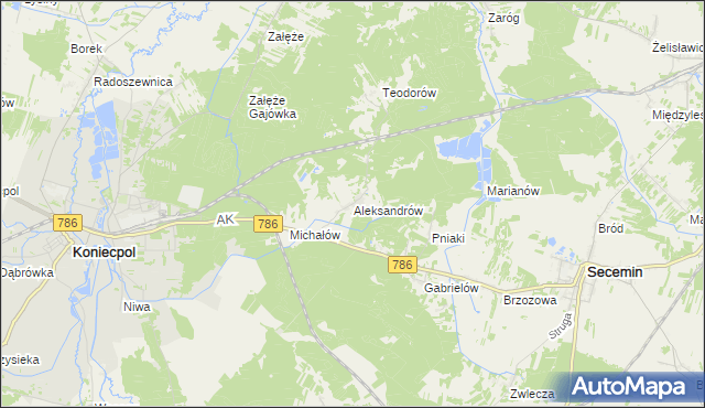 mapa Aleksandrów gmina Koniecpol, Aleksandrów gmina Koniecpol na mapie Targeo