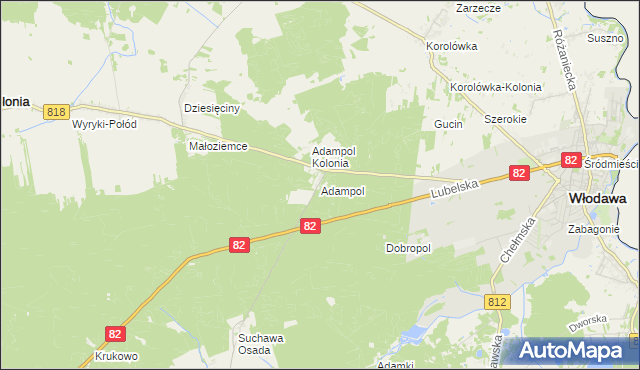 mapa Adampol gmina Wyryki, Adampol gmina Wyryki na mapie Targeo