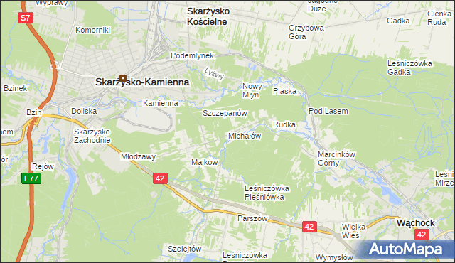 mapa Michałów gmina Skarżysko Kościelne, Michałów gmina Skarżysko Kościelne na mapie Targeo