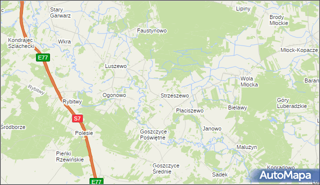 mapa Strzeszewo gmina Glinojeck, Strzeszewo gmina Glinojeck na mapie Targeo