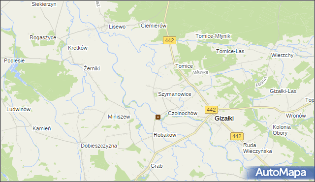 mapa Szymanowice gmina Gizałki, Szymanowice gmina Gizałki na mapie Targeo