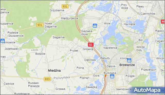 mapa Gilowice gmina Miedźna, Gilowice gmina Miedźna na mapie Targeo