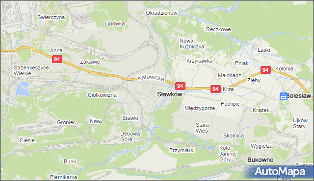 mapa Sławków powiat będziński, Sławków powiat będziński na mapie Targeo