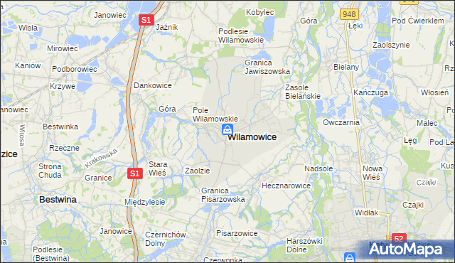 mapa Wilamowice powiat bielski, Wilamowice powiat bielski na mapie Targeo