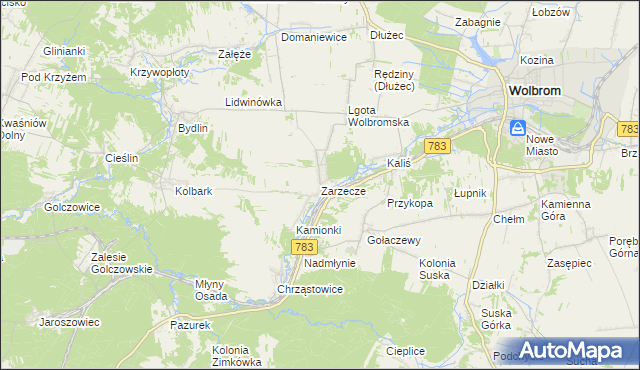 mapa Zarzecze gmina Wolbrom, Zarzecze gmina Wolbrom na mapie Targeo