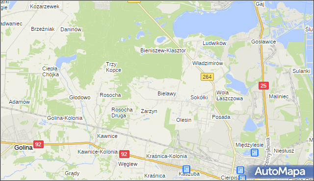 mapa Bielawy gmina Kazimierz Biskupi, Bielawy gmina Kazimierz Biskupi na mapie Targeo