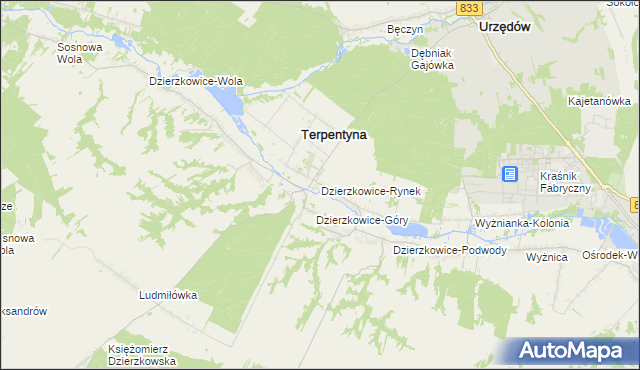 mapa Dzierzkowice-Rynek, Dzierzkowice-Rynek na mapie Targeo