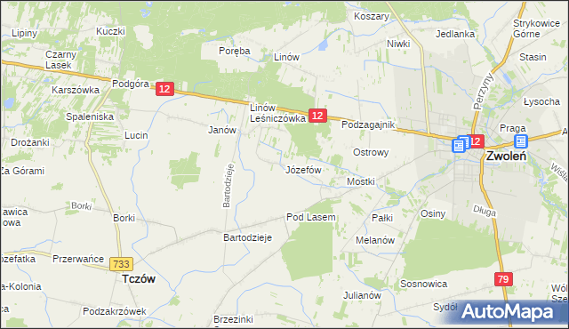 mapa Józefów gmina Tczów, Józefów gmina Tczów na mapie Targeo