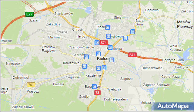 mapa Kielc, Kielce na mapie Targeo