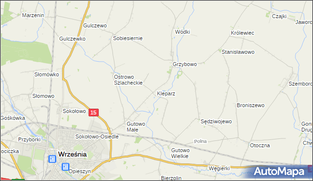 mapa Kleparz gmina Września, Kleparz gmina Września na mapie Targeo