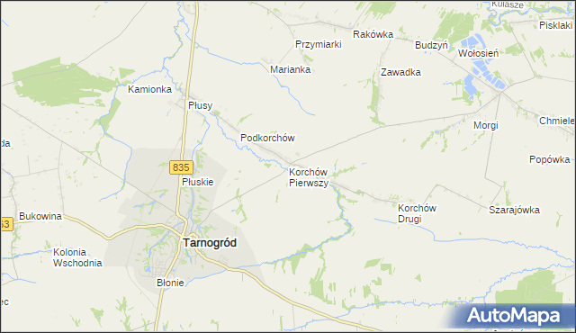 mapa Korchów Pierwszy, Korchów Pierwszy na mapie Targeo