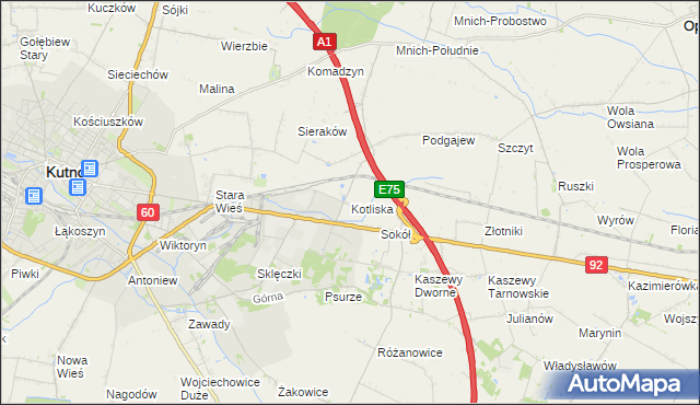 mapa Kotliska gmina Kutno, Kotliska gmina Kutno na mapie Targeo