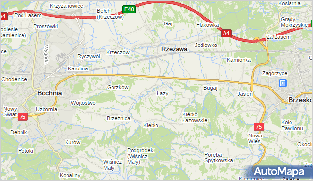 mapa Łazy gmina Rzezawa, Łazy gmina Rzezawa na mapie Targeo