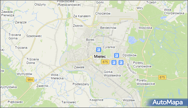 mapa Mielca, Mielec na mapie Targeo