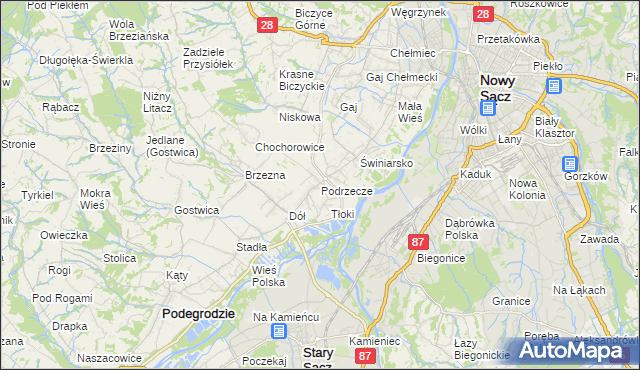 mapa Podrzecze gmina Podegrodzie, Podrzecze gmina Podegrodzie na mapie Targeo