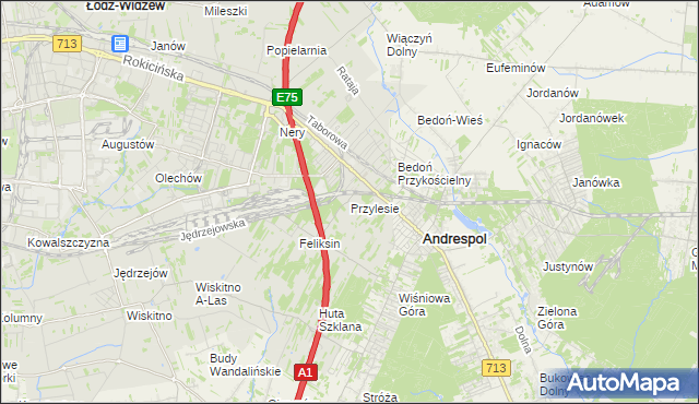 mapa Przylesie gmina Łódź, Przylesie gmina Łódź na mapie Targeo