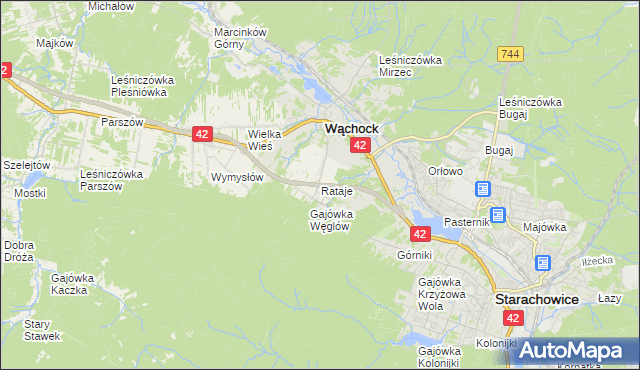 mapa Rataje gmina Wąchock, Rataje gmina Wąchock na mapie Targeo