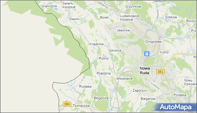mapa Rybno gmina Nowa Ruda, Rybno gmina Nowa Ruda na mapie Targeo