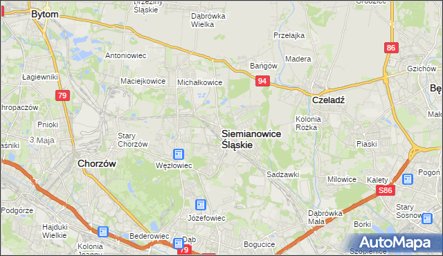 mapa Siemianowice Śląskie, Siemianowice Śląskie na mapie Targeo