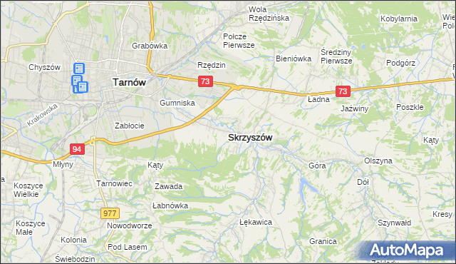 mapa Skrzyszów powiat tarnowski, Skrzyszów powiat tarnowski na mapie Targeo