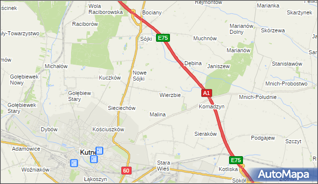 mapa Wierzbie gmina Kutno, Wierzbie gmina Kutno na mapie Targeo