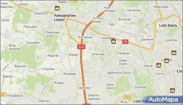 mapa Antoniew gmina Aleksandrów Łódzki, Antoniew gmina Aleksandrów Łódzki na mapie Targeo