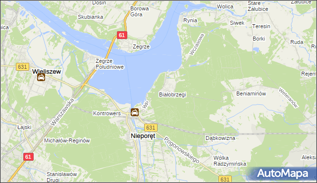 mapa Białobrzegi gmina Nieporęt, Białobrzegi gmina Nieporęt na mapie Targeo