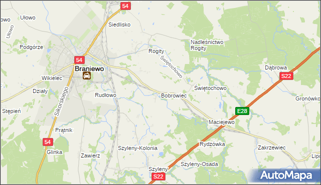 mapa Bobrowiec gmina Braniewo, Bobrowiec gmina Braniewo na mapie Targeo