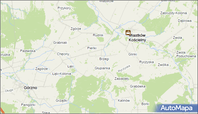 mapa Brzegi gmina Miastków Kościelny, Brzegi gmina Miastków Kościelny na mapie Targeo