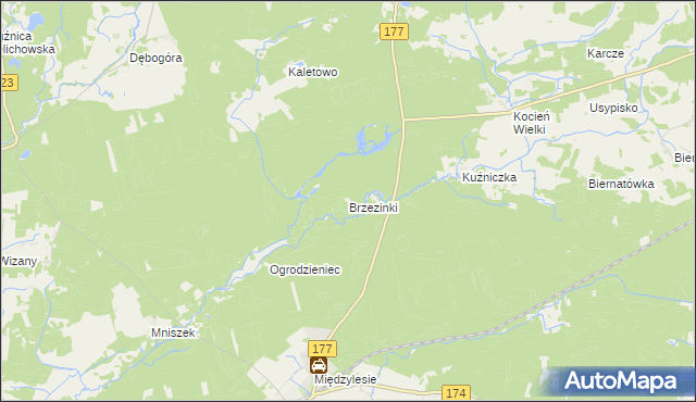 mapa Brzezinki gmina Wieleń, Brzezinki gmina Wieleń na mapie Targeo