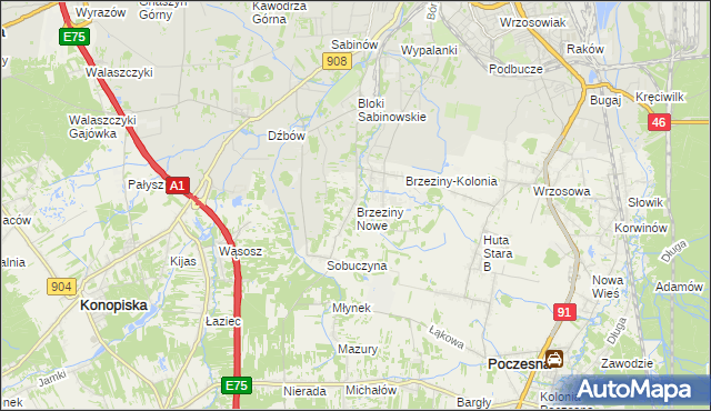 mapa Brzeziny Nowe, Brzeziny Nowe na mapie Targeo