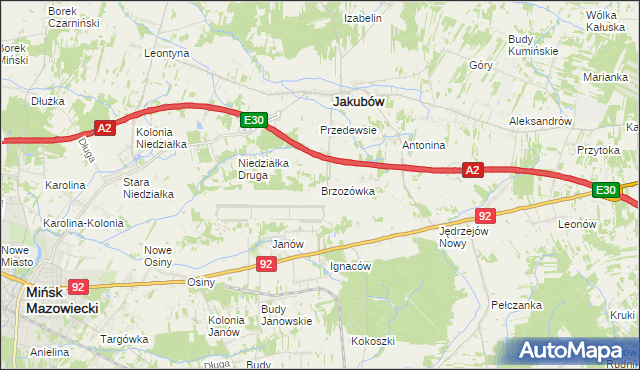 mapa Brzozówka gmina Jakubów, Brzozówka gmina Jakubów na mapie Targeo