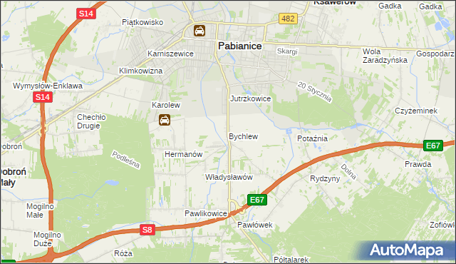 mapa Bychlew, Bychlew na mapie Targeo