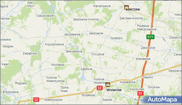 mapa Chruślice, Chruślice na mapie Targeo