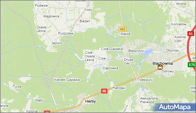 mapa Cisie gmina Blachownia, Cisie gmina Blachownia na mapie Targeo