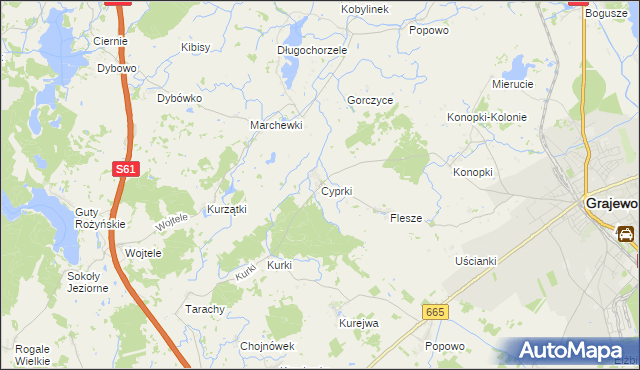 mapa Cyprki, Cyprki na mapie Targeo