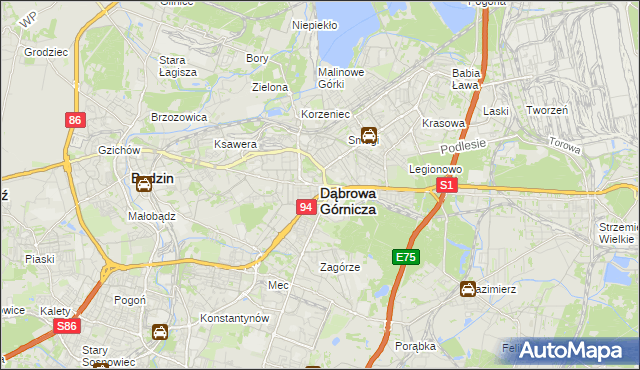 mapa Dąbrowa Górnicza, Dąbrowa Górnicza na mapie Targeo