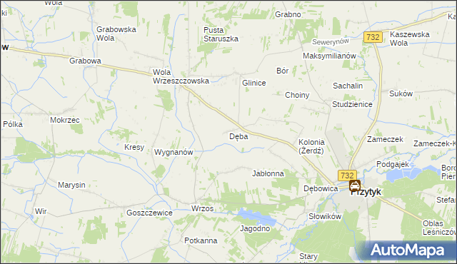 mapa Dęba gmina Przytyk, Dęba gmina Przytyk na mapie Targeo