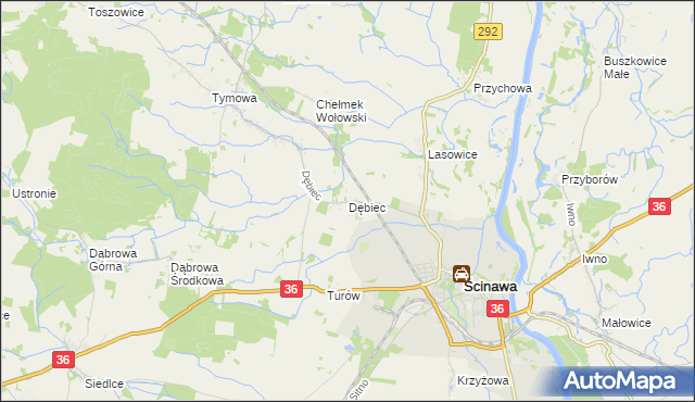 mapa Dębiec gmina Ścinawa, Dębiec gmina Ścinawa na mapie Targeo