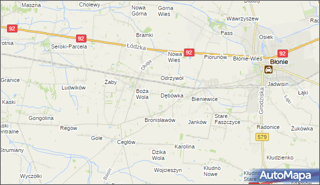 mapa Dębówka gmina Błonie, Dębówka gmina Błonie na mapie Targeo