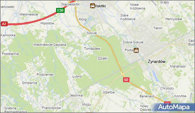 mapa Działki gmina Wiskitki, Działki gmina Wiskitki na mapie Targeo