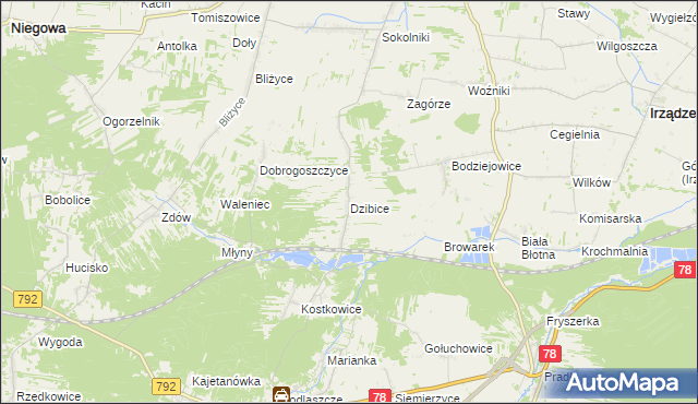 mapa Dzibice, Dzibice na mapie Targeo